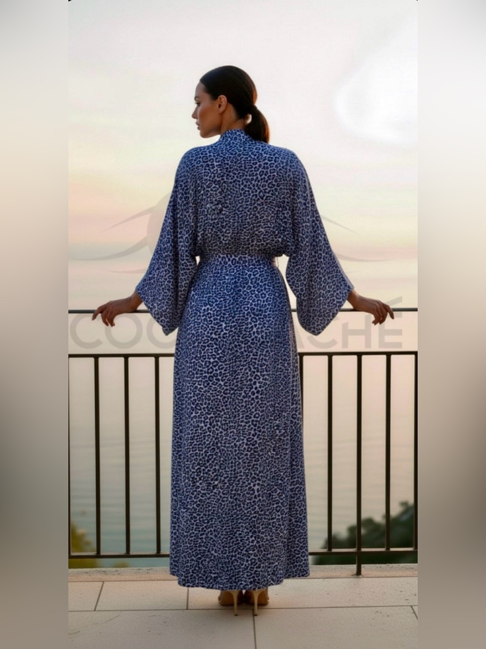 Blue Leopard Print Kimono Robe Duster - Picture 4 of 8